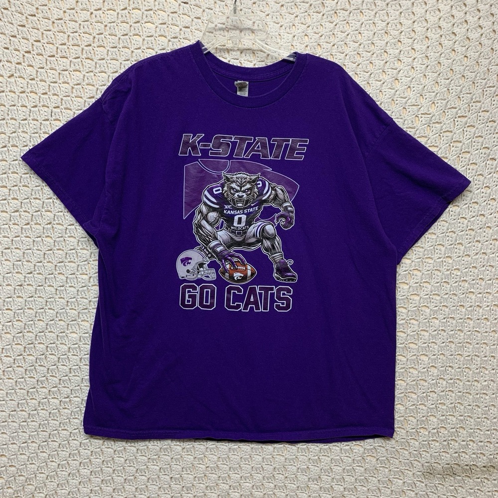 Kansas State Wildcat Football 2024‎ Go Cats Mascot Shirt Size 2XL Purple Graphic